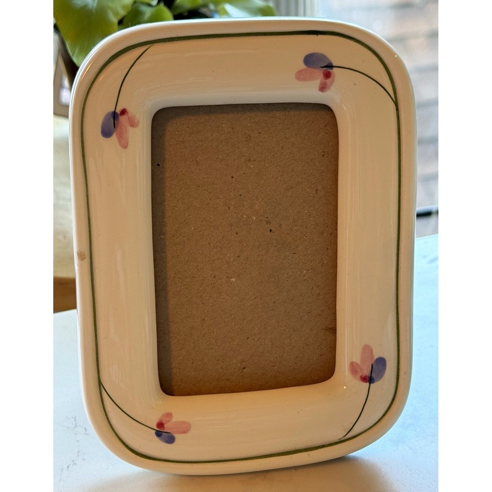 Vintage 80's Ceramic Floral Photo Frame, Cottagecore Holds 3 x 5 Photo